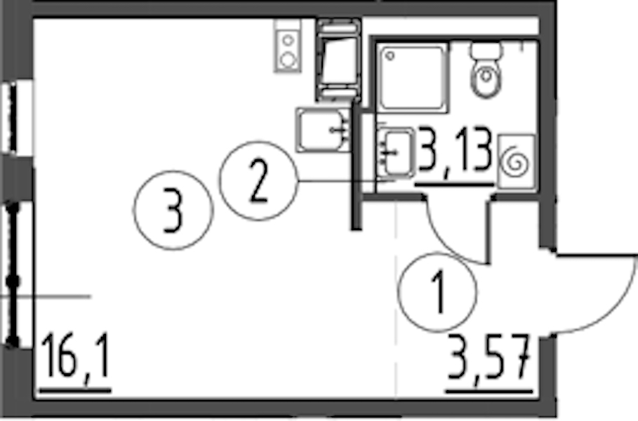 Квартира студия 22.8 м², 3/13 эт., ЖК «Квартал Торики»